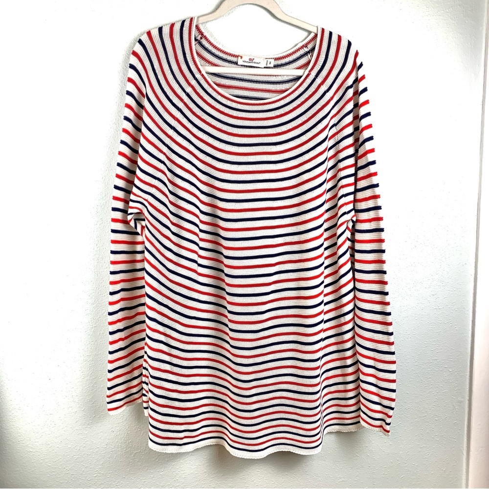 Vineyard Vines 100% Cotton Striped Knit Beach Sweater, Red White & Blue, Size 3X
